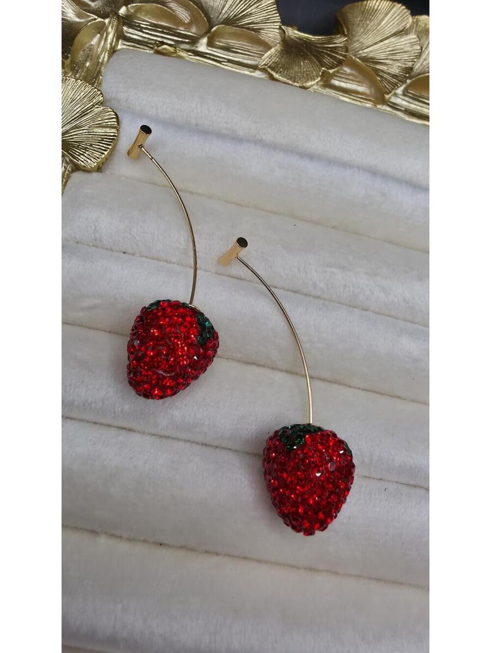 Rhinestone Strawberry Drop Earrings